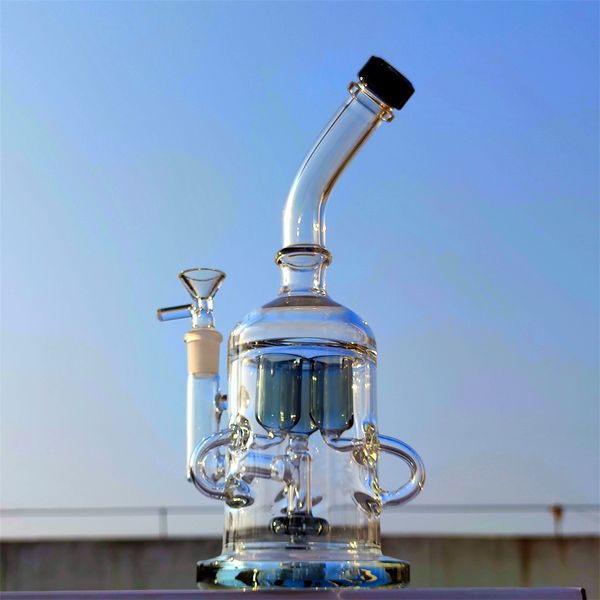 2024 Heady Glass Neo Fab Triple Tubes Filter Zufällige Lippenfarbe 11 Zoll großformatige Glasbongs Wasserpfeife Bong Tabakrauchen 14MM Bowl Dab Rig Recycler Bubbler Pipes