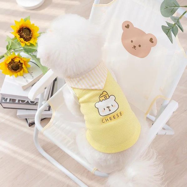 Abbigliamento per cani Bavaglino a righe Gilet per cuccioli Bretella preppy Teddy Abiti estivi Stampa orso Articoli per animali XS-XL