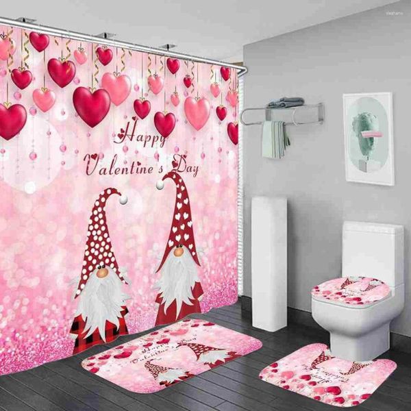 Cortinas de chuveiro feliz dia dos namorados para amante decoração de banheiro rosa vermelho coração conjuntos românticos