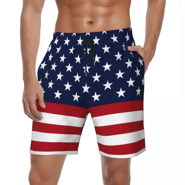 Shorts masculinos placa bandeira americana patriótica moda praia troncos estrelas e listras secagem rápida surf plus size calças curtas