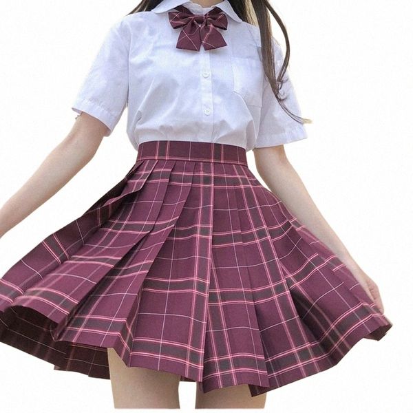 scuola ragazza uniforme gonne a pieghe uniforme scolastica giapponese vita alta a-line gonna scozzese sexy uniformi JK per la donna set completo 08fj #