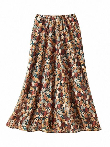 Gibsie Plus Size Vintage Blumendruck LG Röcke Frauen Frühling Sommer Urlaub Boho elastische Taille A-Linie Röcke weibliche Böden U0WY #