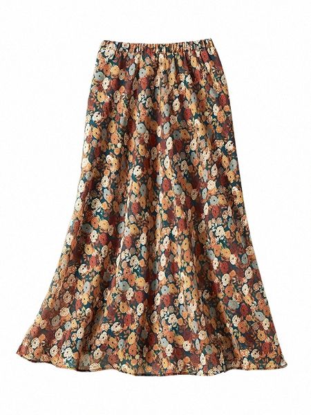 gibsie Plus Size Vintage Floral Imprimir Lg Saias Mulheres Primavera Verão Férias Boho Cintura Elástica A-Line Saias Femininas Bottoms U0WY #