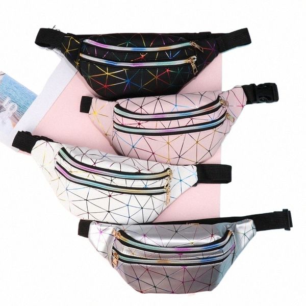 Neue Fi Frauen Taille Packs Fanny Pack Beutel Hüfte Geldbörse Satchel Laser Gürtel Taschen Geometrische Muster Brieftasche z1Os #