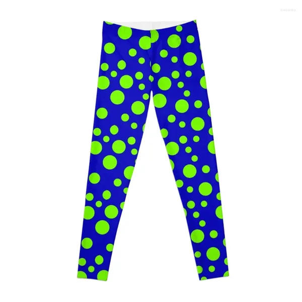 Aktif Pantolon Neon Yeşil Polka _ Mavi Bkgd Taytlar Spor Kadın Spor Salonu Kadın Test Gym's Sportswear Tenis Kadınlar İçin