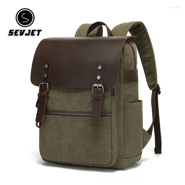 Zaino in tela di vacchetta da uomo in pelle vintage borsa da scuola di grande capacità per adolescenti bagagli da viaggio bagpack zaino per laptop JYY264