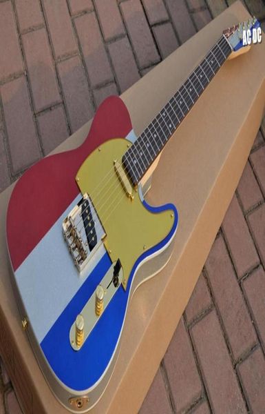 Custom Shop Buck Owen Edição Limitada 1996 Vermelho Branco Azul Grande Brilho Guitarra Elétrica Gold Pickguard Golden Hardware8738119