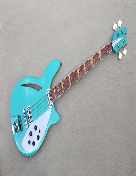 Fabrika Özel Semihollow Mavi Yeşil Elektrik Bas Gitar 4 Strings White Pickguard Gül Ağacı Klavye Özelleştirilmiş8333599