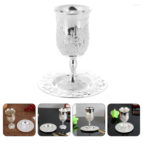 Bicchieri da vino placcati in argento Kiddush Cup nichel con piattino Judaica Shabbos Pasqua per Shabbat Havdalah regalo di festa