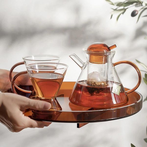 Наборы чайной посуды Nordic, чайник из боросиликатного стекла, 500 мл, с ситечком для заварки, 2 чашки, термостойкий чайный горшок с вкладышами, набор инструментов для чайника