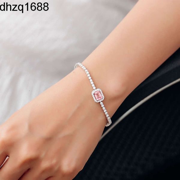 Bracciale in argento con zaffiro rosa taglio Asscher da 5 * 7mm con bracciale Moissanite Ice Out Gioielli di lusso personalizzati Regalo per il giorno della mamma