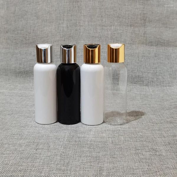 Vorratsflaschen 50 Stück 100 ml leeres schwarz/weißes Kunststoff-Shampoo 3,5 Unzen DIY Lotion PET-Flasche mit silbernem Goldscheibendeckel Kosmetikverpackung