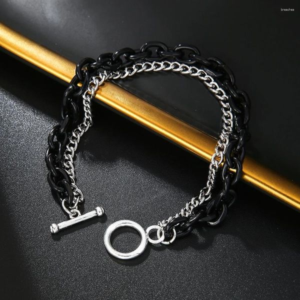 Браслеты-подвески в стиле хип-хоп, черно-белые двухслойные мужские кубинские браслеты с крестом, простые ручные ювелирные изделия Kpop