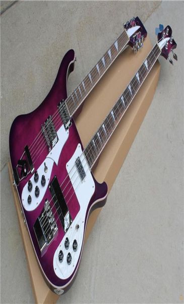 E-Gitarre und Bass mit doppeltem Hals, 124 Saiten, violettem Korpus und Chrom-Hardware, weißem Schlagbrett, Korpusbindung kann individuell angepasst werden6170275