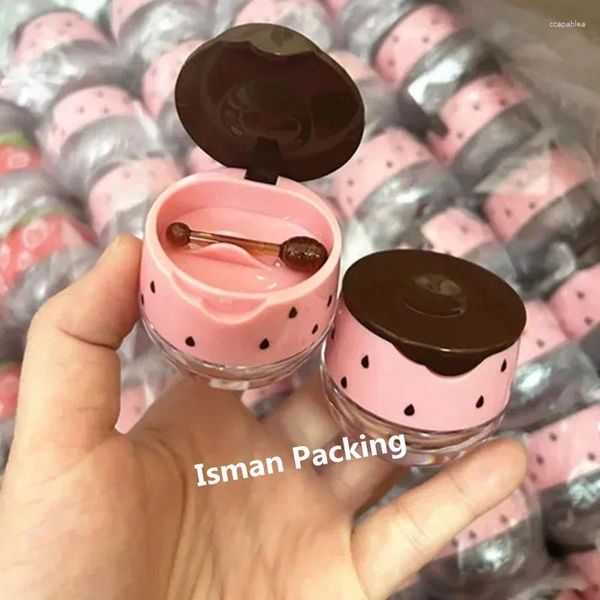 Garrafas de armazenamento 50pcs vazio bonito crianças rosa recarregável recipiente de lábio cosmético embalagem esfrega frasco com colher de escova para meninas 8g
