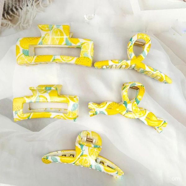 Grampos de cabelo adorável amarelo limão grande geometria clipe para mulheres coreano frutas barrette hairpin garra acessórios de verão