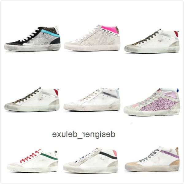 Goldenstar luxo moda alta superior sapatos femininos marca tênis formadores lantejoulas clássico branco do-velho sujo sapato masculino goldenlies goose's goode yjri