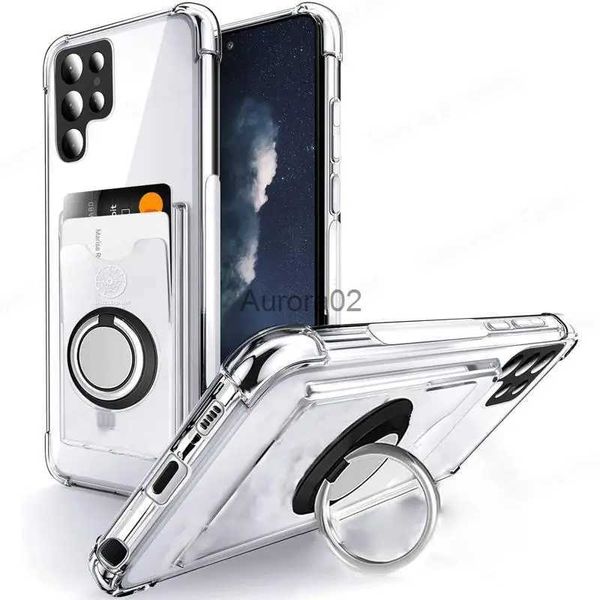 Casos de telefone celular macio transparente caso para samsung s22 ultra anel magnético titular cartão slot capa galaxy s24 s23 plus nota 20 yq240330