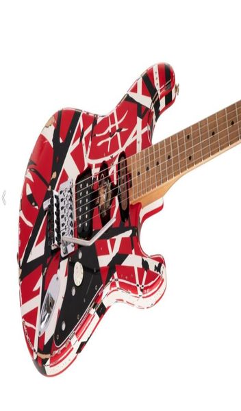 Pintados à mão Relíquia Pesada Edward Van Halen Franken Preto Listra Branca Vermelha 5150 ST Guitarra Elétrica Alder Body Maple Neck Floyd Ros1888368