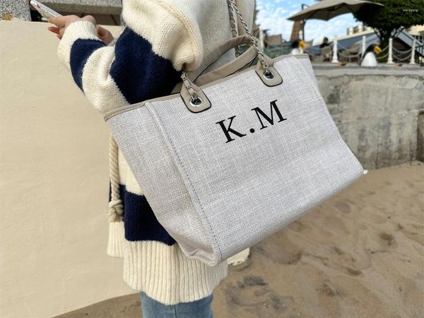 Borse portaoggetti Borsa in tela con monogramma a catena personalizzata Borsa da donna personalizzata Borsa da spiaggia Sposa damigelle d'onore Regali per la festa della mamma Bir