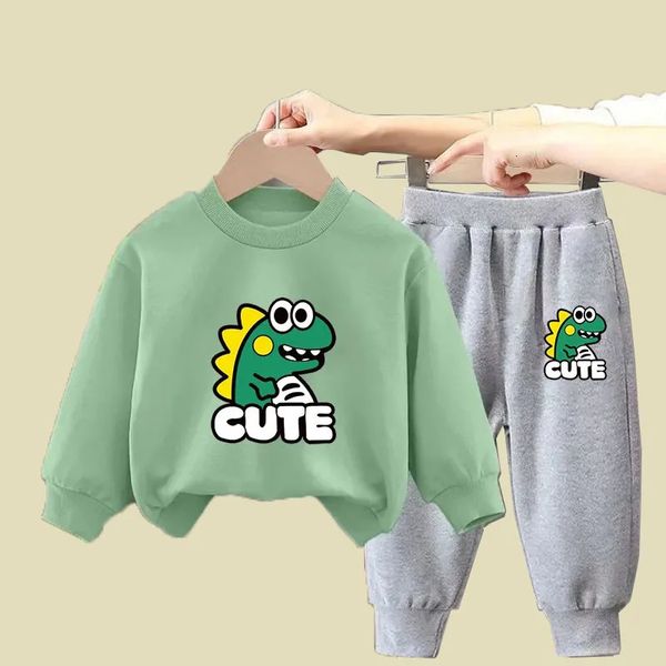 Abbigliamento caldo per bambini Completo per bambini Set di vestiti per bambini Pullover in cotone per bambini Top Pantaloni 2 pezzi Set Boy Girl Cartoon Dinosaur Outfits 240328