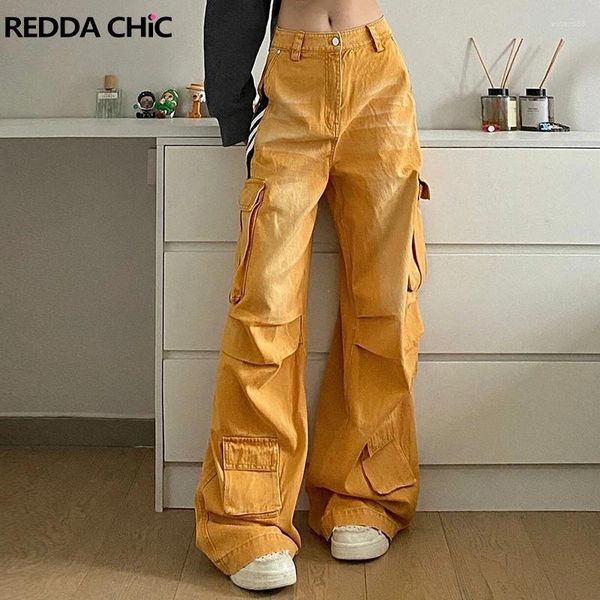 Herren Jeans REDDACHIC Pintuck Big Pockets Cargo Hiphop Whiskers Baggy Casual Wide Leg Pants Harajuku Y2k Vintage Kleidung