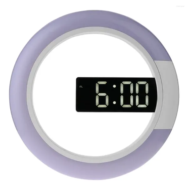 Настенные часы, современные часы с цифровым дисплеем, светодиодное зеркало, полый дизайн, регулируемый 7-цветный кольцевой светильник, дистанционное управление