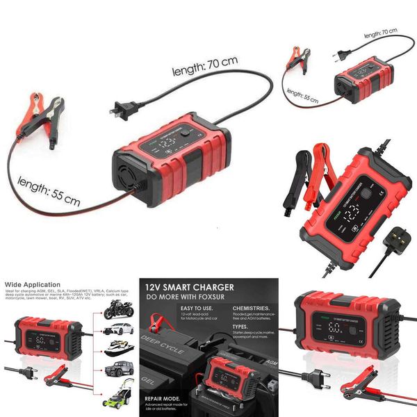 Upgrade Auto Motorrad Batterie 12V 6A Digitale Reparatur Vollautomatische Smart Ladegerät Für Blei-Säure Batterien Motorrad Zubehör