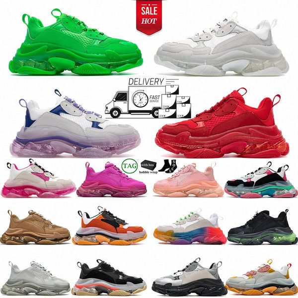 2024 Designer Triple S Men Women Shoes Casual Plataforma tênis Clear Clear Black White cinza vermelho rosa azul neon de neon verde mensmj3q#