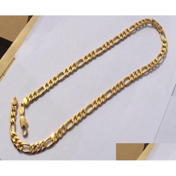 Ketten Solid Stamep 585 Ed 24 K Gelb Feingold gefüllt Europa Figaro-Kettenglied Halskette Längen 8 mm Italienisch 60 cm5408186 Drop Deliver Dhdbq