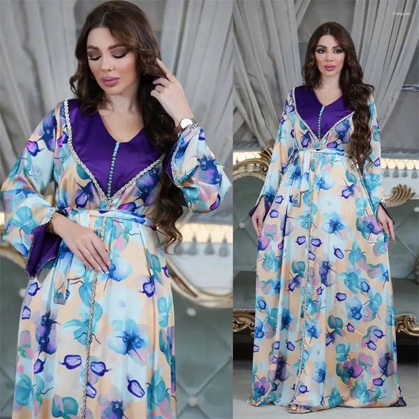 Roupas étnicas Muçulmano Ramadan Eid Bangladesh Sólido Bordado Torção Diamante Mão-Botão Impresso Vestido Kuwaitiano Marroquino Mulheres Robe 500181