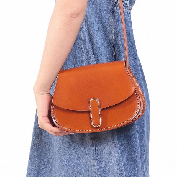 Bolsa de couro curtido vegetal bolsa de couro genuíno feminina nova bolsa de sela meio ombro redondo crossbody para mulheres i3rr #