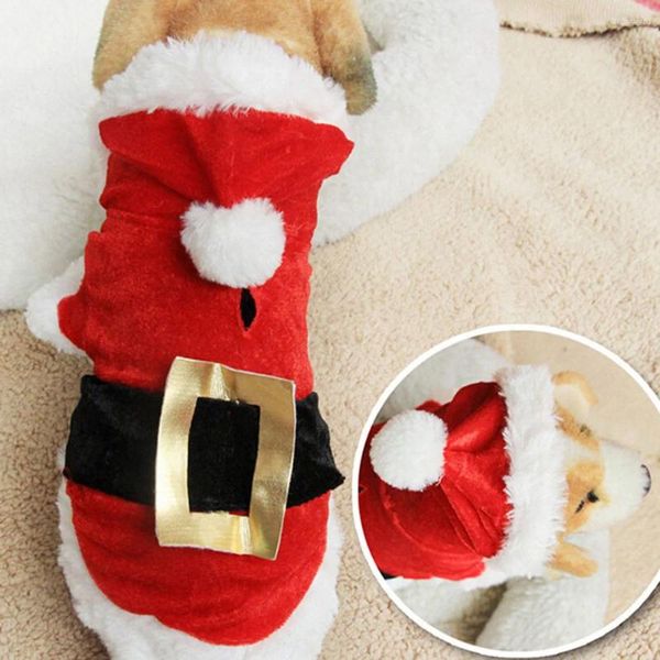 Abbigliamento per cani Costume da Babbo Natale Abbigliamento invernale per animali Comodo maglione con cappuccio natalizio Taglia XXS