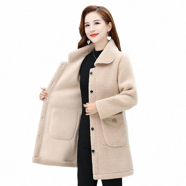 2023 nuova giacca autunno / inverno cappotto di lana Plus Size donna peluche spesso cappotto di lana esteso piccolo agnello in pile U98z #