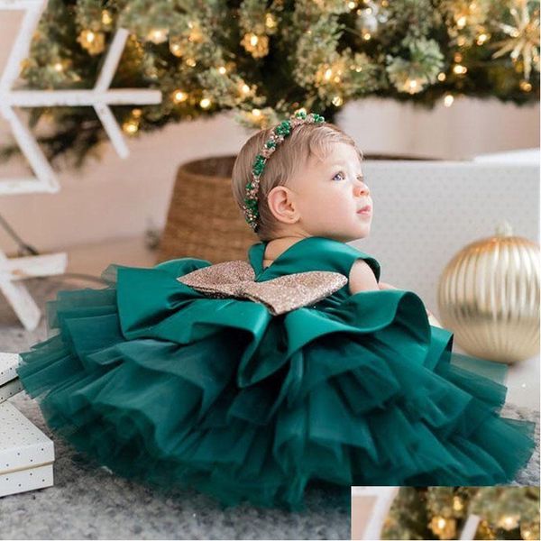 Abiti da ragazza Baby Big Paillettes Bownot Brithday Party Tutu Dress Bambino Bambini Inverno Autunno V Indietro Natale Elegante Drop Delivery Mate Dhnki