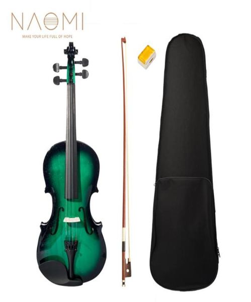 Акустическая скрипка NAOMI 44, полноразмерный футляр для скрипки, бантик, канифоль, зеленый, черный для студентов, начинающих, набор аксессуаров для скрипки, NEW2426244