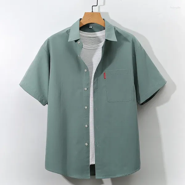 Erkek sıradan gömlekler erkekler kısa kollu gençlik moda düz renk basit tees yaz artı boyutları günlük iş giyim tokası tokası gömlek