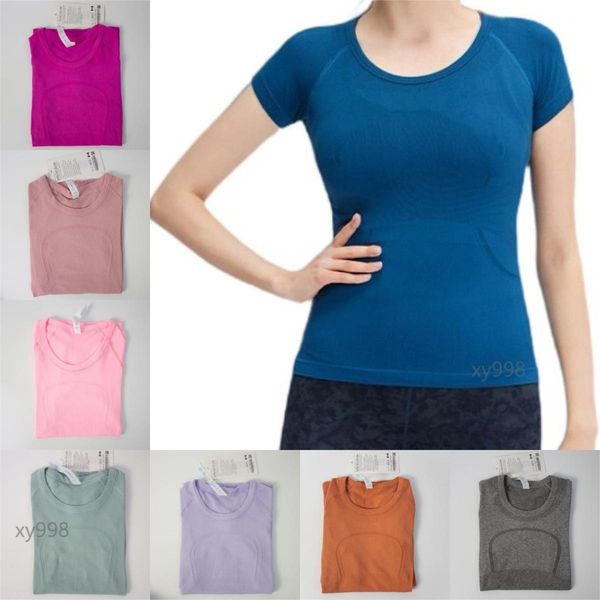 Camiseta feminina para ginástica e ioga, manga curta, alta elasticidade, respirável, top de corrida, secagem rápida, sem costura, esporte, ciclismo, academia, corrida, roupas de fitness, camisas