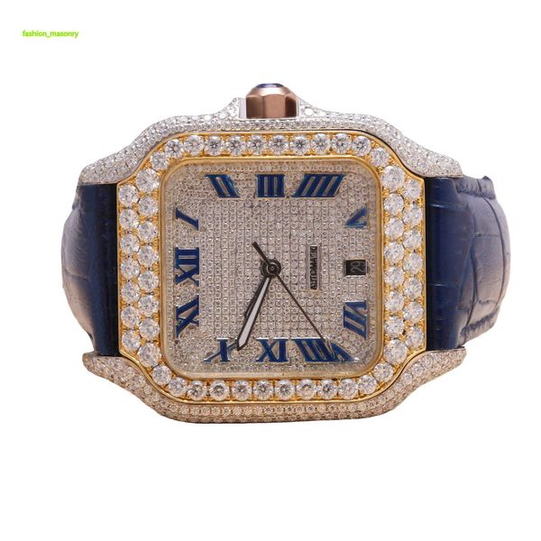 Cintura in pelle stile hip hop alla moda, mezzo ghiacciato, orologio da polso con diamanti Moissanite, di lusso unisex, con marchio originale, superato il test