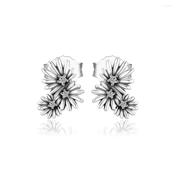 Saplama Küpe Şiirsel Blooms Clear CZ 925 Sterling-Silver-Jewelry