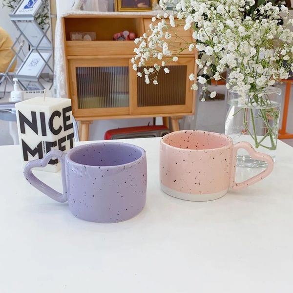 Tassen Koreanische Frühstück Milch Tasse Liebe Form Griff Hohe Nennwert Splash-tinte Keramik Kaffee Lila Ins Stil Kreative Tasse