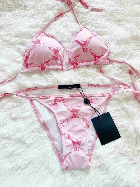 Designer de roupa de banho feminina Lu21 novo biquíni dividido maiô carta impressão fã sexy bikini maiô l8p0