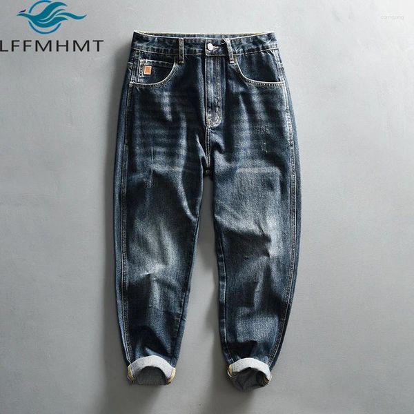 Erkekler Kot G7116 Retro Çizilmiş Denim Pantolon Erkekler Bahar Sonbahar Modası Mid Waist Gevşek Kırışın Vintage Gençler Klasik Sokak Giyim