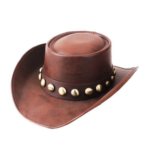 Cappelli a tesa larga Secchiello in pelle PU stile occidentale cappello da cowboy gentiluomo padrino unisex Panama Jazz H240330