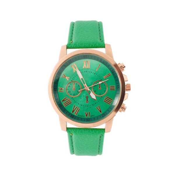 Модные зеленые женские часы с римским номером на циферблате, ретро Женевские студенческие часы, привлекательные женские кварцевые наручные часы с кожаным ремешком205j