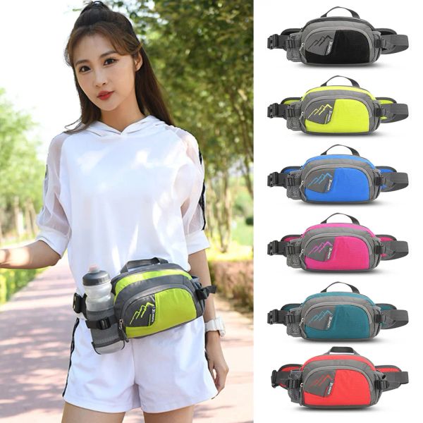 Bolsas Fanny Pack Bolsa de correia de correia Saco de bumbum homens homens nylon com suporte de garrafa à prova d'água para correr para caminhadas para hidratação para correr