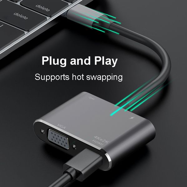 4K 30 Hz Typ C bis HDMI-kompatibler USB C zu HDMI VGA PD Adapter Converter USB 3.0 Hub Dock für MacBook Samsung S20 Xiaomi Huawei