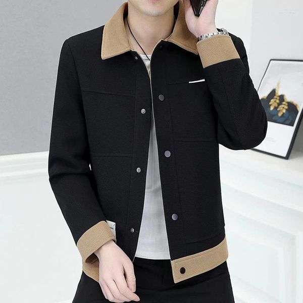 Männer Jacken 2024 Frühling Gespleißte Jacke Für Männer Revers Casual Business Mantel Mode Soziale Streetwear Windjacke Kleidung M-4XL