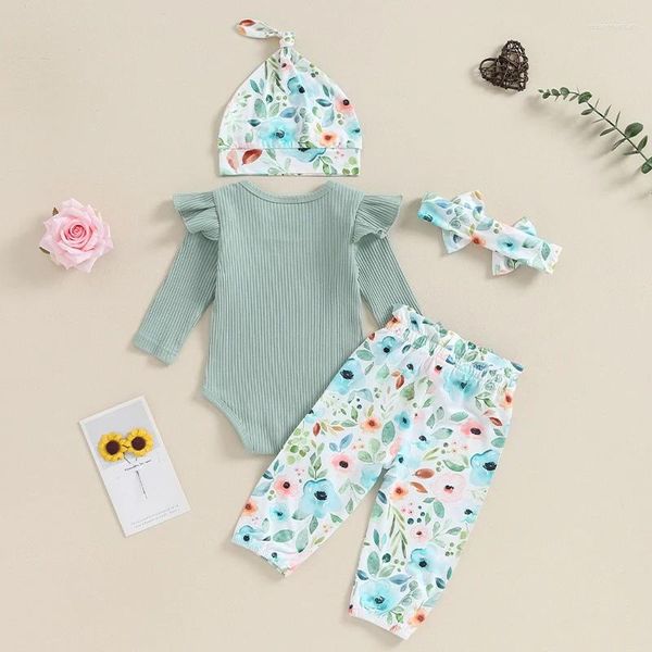 Completi di abbigliamento Vestiti per neonata Born Coming Home Outfit 0 3 6 mesi Stampa a lettera Pagliaccetto in maglia a costine Top Pantaloncini floreali