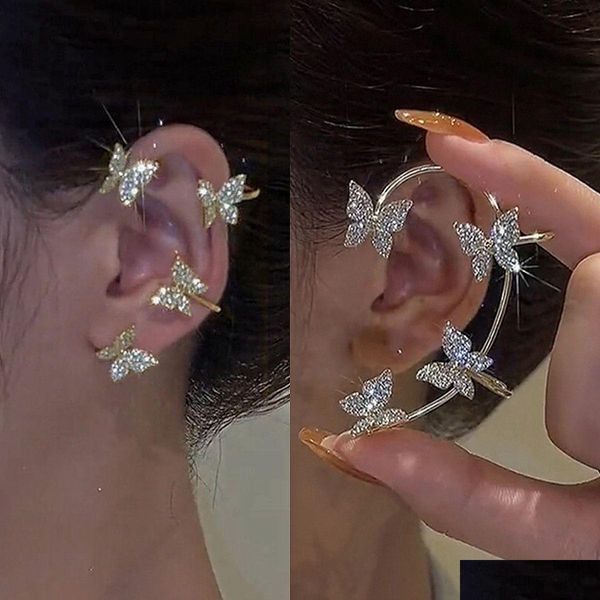 Ohr Manschette Glänzende Zirkon Schmetterling Ohne Piercing Ohrringe Für Frauen Mode Wrap Clip Ohrring Braut Hochzeit Schmuck Drop Lieferung Dhog1